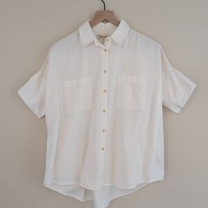 Madewell White Cotton Courier Short Sleeve Blouse